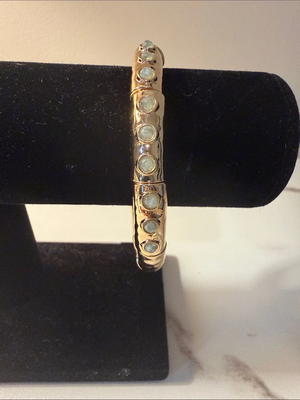Gold-Tone Bangle Bracelet with Pale White‎ Stones